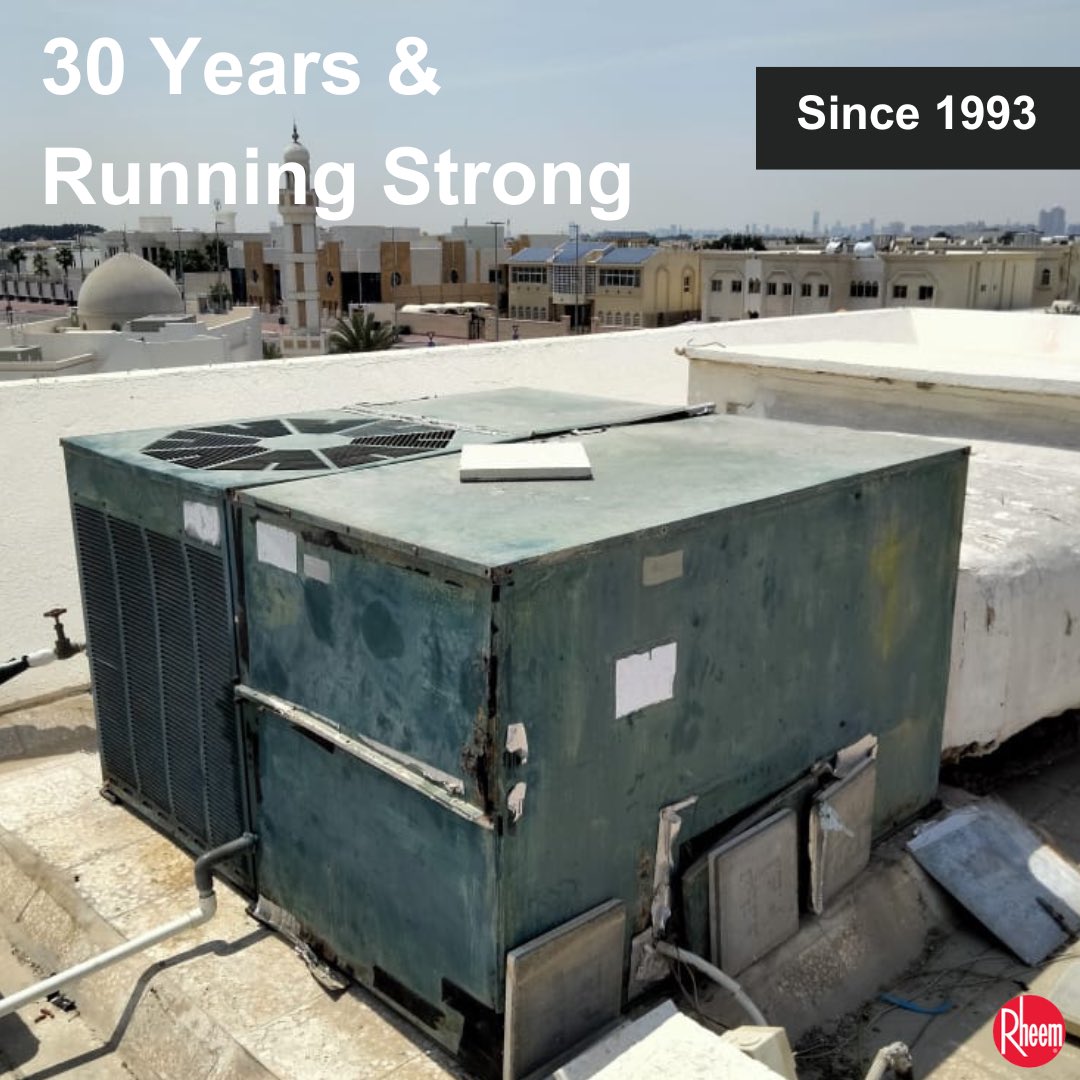 rheemmea's tweet photo. Rheem is all about quality, reliability, and long life of the unit. 
Rheem's packaged unit installed in 1993 on a villa in Jumeirah Dubai has been running strongly for past 30 years.
#Rheem #Airconditioning #UAE https://t.co/w88Z0df3rf
