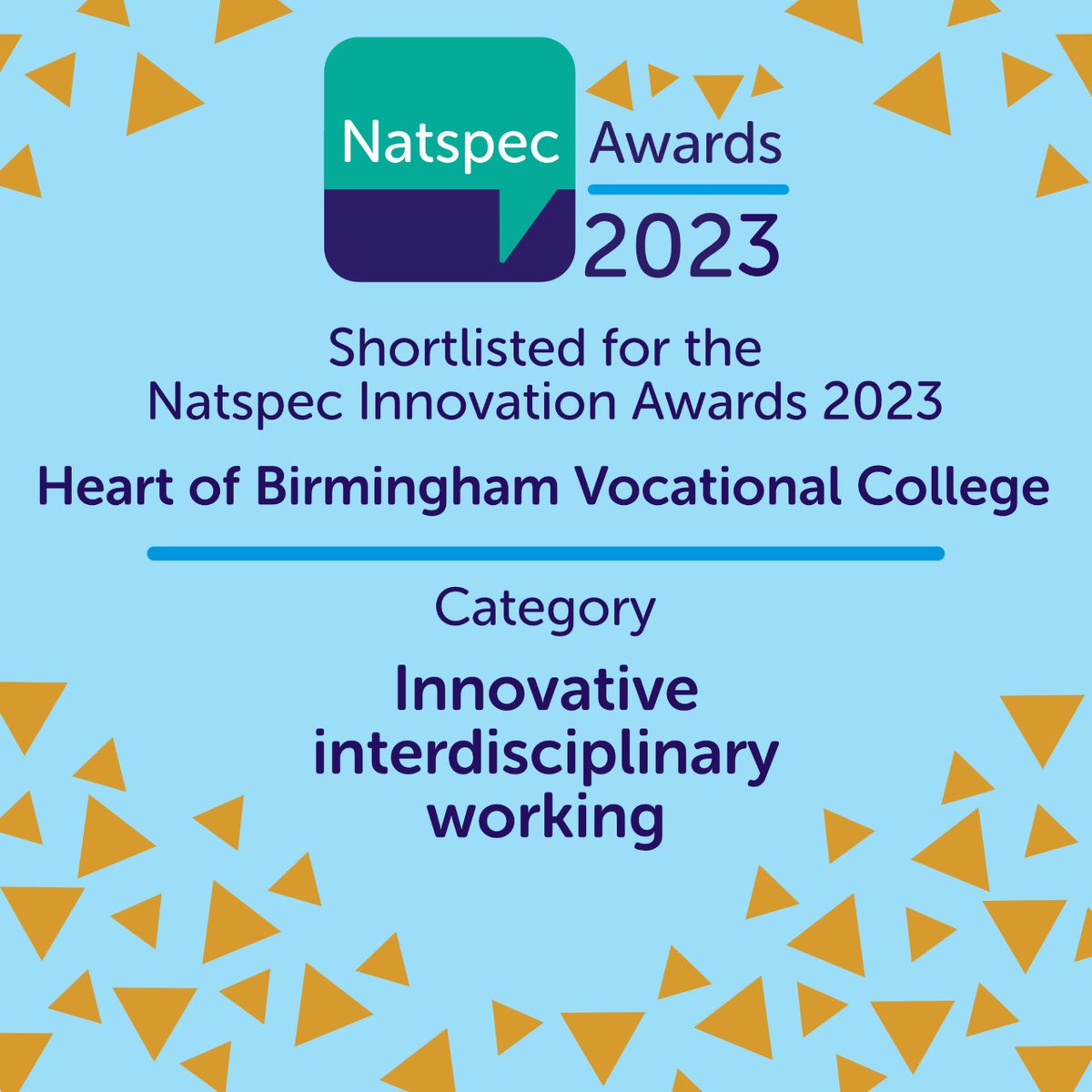 We’ve been shortlisted for the #Natspec Award for Innovative Interdisciplinary Working, for our staff skills share CPD programme! Look out for the winners announcement by Natspec on 25th May. #InnovativeWorking #hbvctheplacetobe