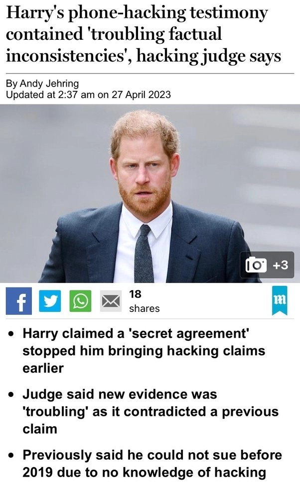 Finally a Judge has Harry sussed!
I was 'taught' that if you stay with the truth,
The Truth has no problem with being recalled.
That`s the trouble with lies.
Eventually, you get found out.
#HarryisaBackstabbingLiar #PrinceHarryExposed #PrinceHarryAndHisStupidWife  #HarryisaLiar