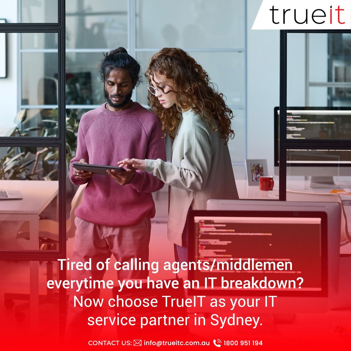 TrueitC's tweet photo. Are you searching for end-to-end IT managed solutions for your business in Sydney? Look no further!
We offer comprehensive assistance to ensure you receive seamless IT services that meet your expectations.
Contact us today to learn more.
#TrueITConsulting #TrueIT https://t.co/5ZnwzEJppb