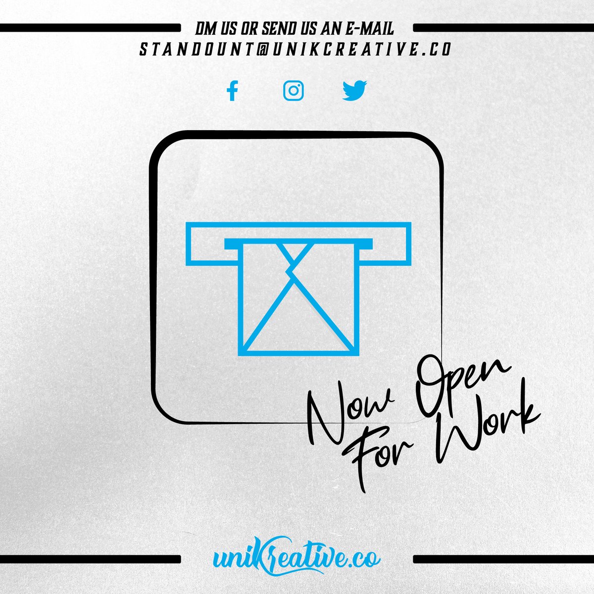 bluerocketwraps's tweet image. Unik Creative is officially open for business and accepting clients/projects.

LOGOS | WEBSITES | GRAPHICS | BRANDING | SOCIAL MEDIA

Send us a DM/Message today so we can help you standout!

#UnikCreative 
#StandoutSolutions 
#GraphicDesign 
#Logodesign 
#Webdesign 
#branding