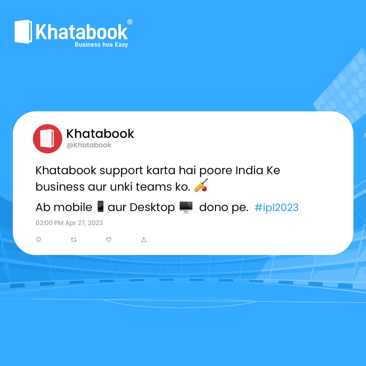 Aap chahe Rajasthan Ki team ko support karte hon ya Chennai ki team ko……

#IPL2023 #Khatabook #SupportSmallBusinesses2023