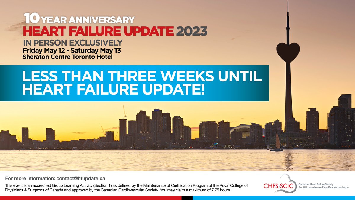 CanHFSociety's tweet photo. Don't miss a beat! 🫀

After #HeartFailureWeekCan May 1-7,  join us May 12th &amp; 13th in Toronto for #HFUpdate, 🇨🇦's largest meeting devoted to the rapidly evolving field of HF.
Find out about the learning objectives for #HFUpdate 2023:

➡️https://t.co/FyehYAOUT6

#CardioTwitter https://t.co/Z5sK5Quai4