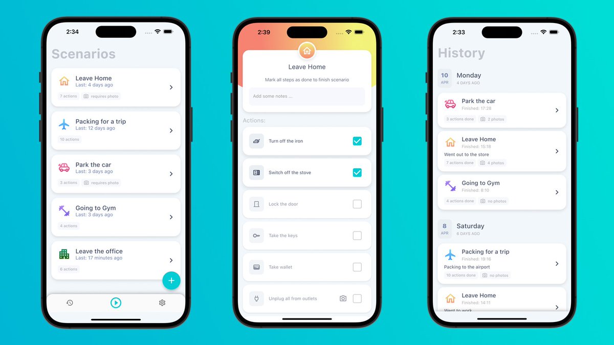 Ребят, мои знакомые выпустили прилагу которая может облегчить жизнь людям с ОКР, тревожностью, забывчивым(как я), фанатам списков)
Ты создаешь перечень действий, которые необходимо выполнить, внутри определенного сценария. 
Помимо отметки, можно загрузить и фото. 
Звучит здорово.