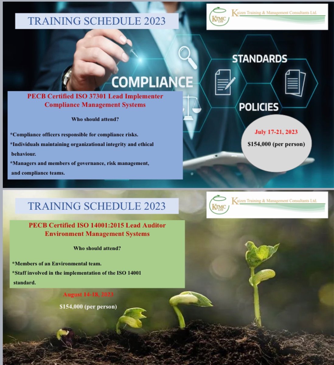 ktmc_limited's tweet photo. We are pleased to announce our training schedule for May - August 2023. Our training courses are designed to enable attendants to learn the best practices in ISO management systems.

If you are interested in any of our upcoming courses, contact us at ktmclimited@gmail.com. https://t.co/WOFMR5W20T