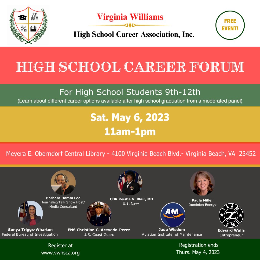 vwhsca's tweet photo. 1 week left to register for this Enlightening, Benefical and Encouraging event!  Register Today!  #vbschools #NPSchools #cpschools #PortsVASchools #SufVASchools #Hamptonroads #CityofHampton @AlexAskew757 @AaronRouseVaBch @Pharrell @i_am_OTHER https://t.co/cYah14iStG