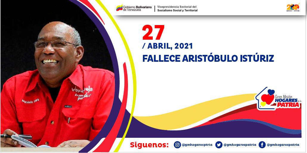 #Efemérides | ✝️ Aristóbulo Istúriz, destacado maestro, político revolucionario y luchador incansable por los derechos sociales. Istúriz como buen revolucionario entregó su vida al Pueblo, siempre llevando la doctrina de Samuel Robinson como bandera.

#LevantenElBloqueoYa