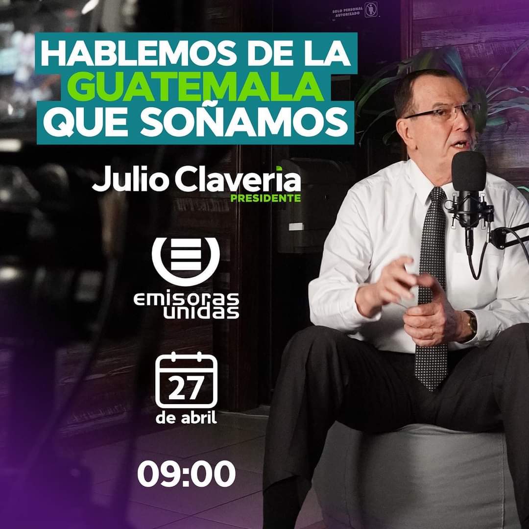 👉🏼No te pierdas de la entrevista de @JulioClaveriaGt hoy a  las 9:00 horas. ¡Hablemos de la Guatemala soñada!  📻  @emisorasunidas 
@MiFamiliaGt 
💙LA CLAVE ES CLAVERÍA💚

#JulioClaveríaPresidente #JuntosSomosLaCLave 
 #PorLaGuateQueSoñamos