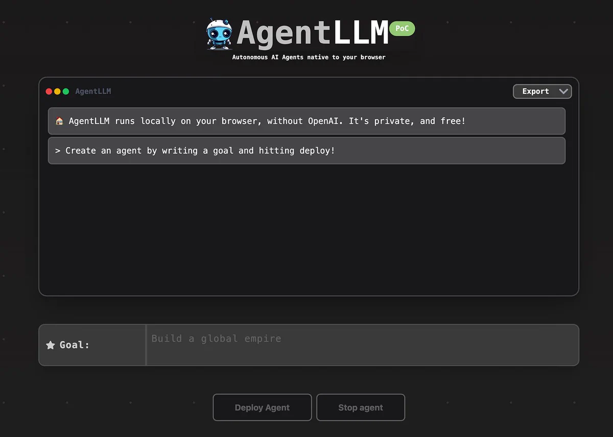 AgentLLM's chat interface