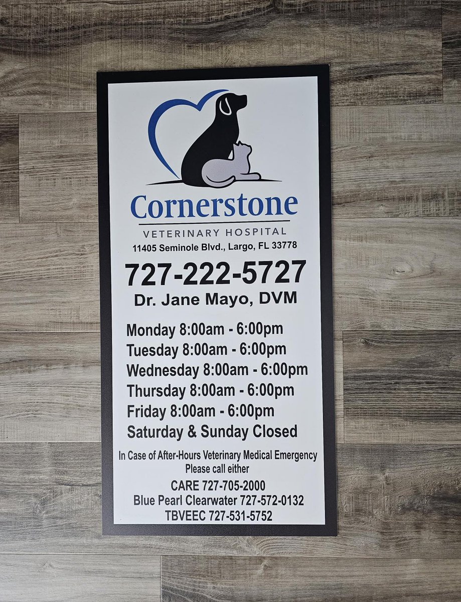Tampa_Bay_Signs's tweet image. Dibond Sign - 12"x24" Printed full color on 3mm material with a matte finish for Cornerstone Veterinary Hospital in Largo, FL.
#wallsigns #outdoorsigns
