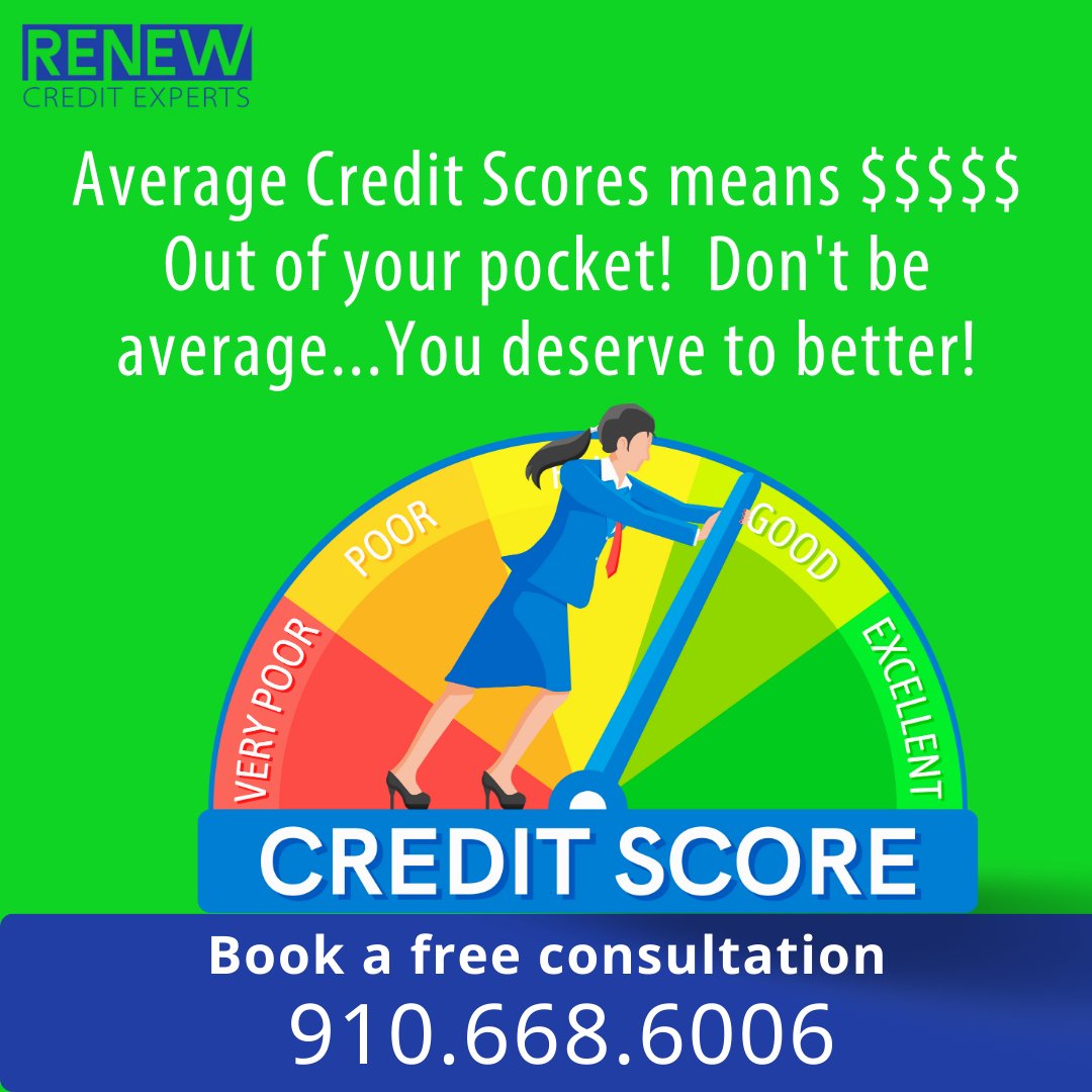 When you add everything up, those average credit scores could mean thousands of dollars out of your pocket every year. Ready to learn more?  Give us a call and let’s discuss your specific situation.
910-668-6006
#credit #creditrepair #creditservices #goodcredit #badcredit