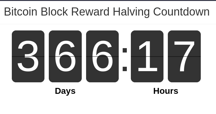 lopp's tweet image. T-minus ~1 year 'til the 5th Bitcoin mining epoch.
bitcoinblockhalf.com
