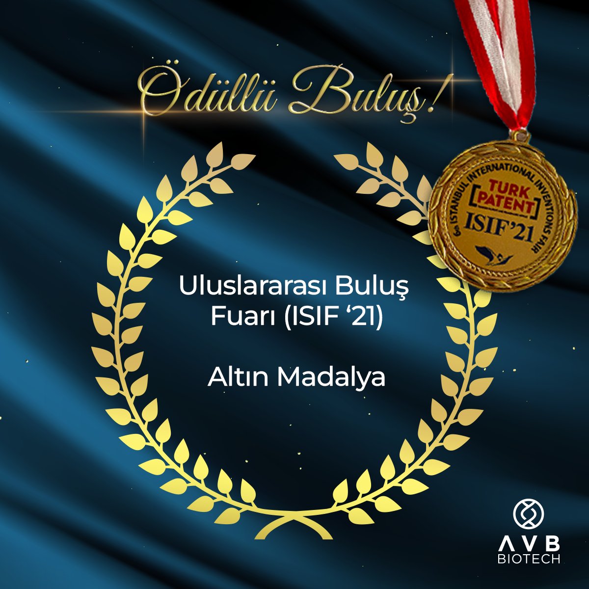 Geliştirdiğimiz teknoloji ve altında yatan bilim, Uluslararası Buluş Fuarı'nda (ISIF 2021) değerlendirildi. Uluslararası buluşların farklı kategorilerdeki değerlendirilmesinde yarışmaya giren buluşumuz “Biyoteknoloji” alanında en iyi buluş seçilerek altın madalya kazandı.
#avbbio