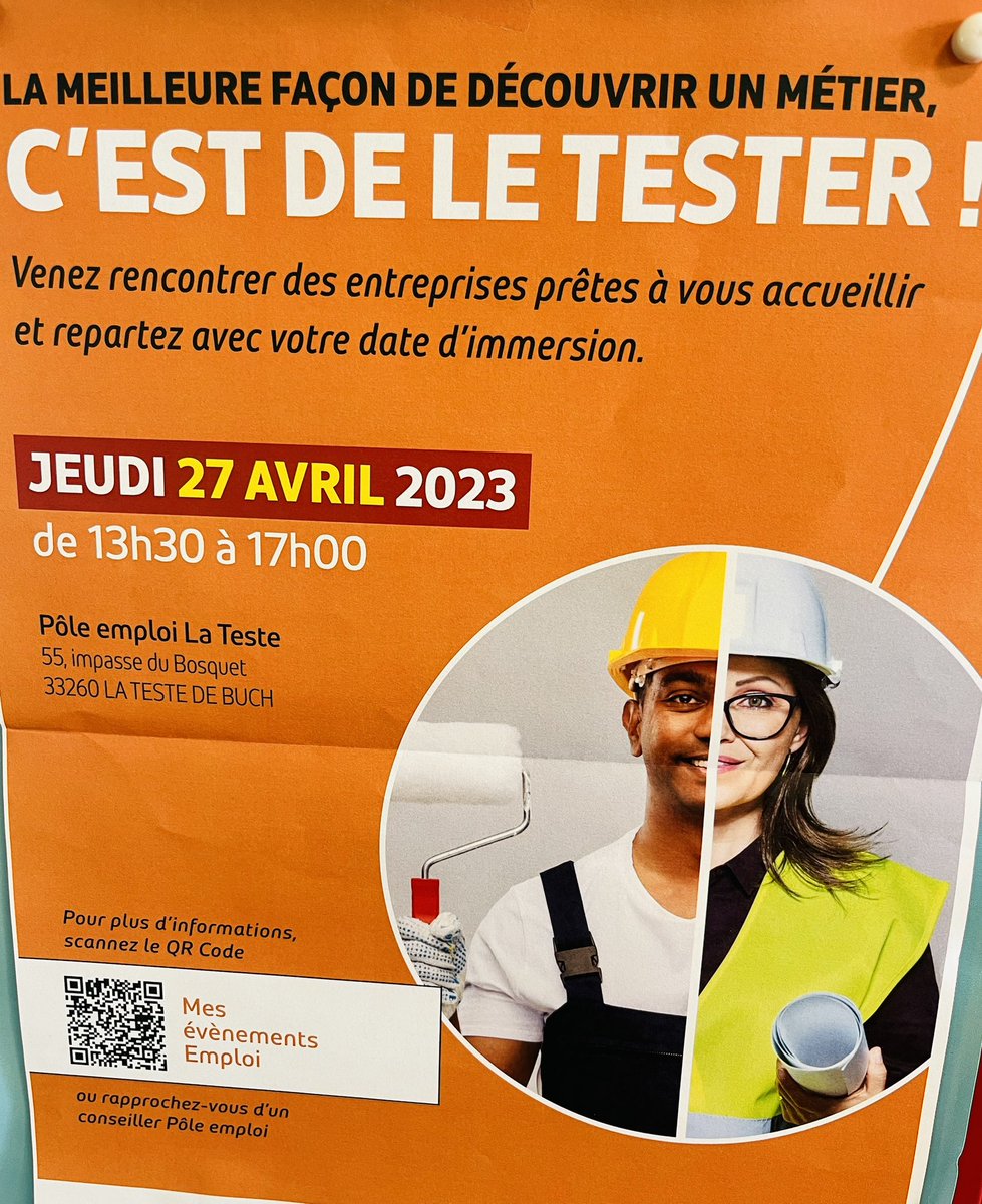 NathaliePrades's tweet photo. Vous êtes curieux 🧐 
Et si on testait des métiers ? 😉
Vous souhaitez découvrir différents secteurs d’activités ? 

N’hésitez pas à venir rencontrer les entreprises accueillantes de votre territoire au Pôle emploi de #lateste 

#onestlapourvous 
@poleemploi_NA @Nmoreau44 https://t.co/BXbOPVn0rr