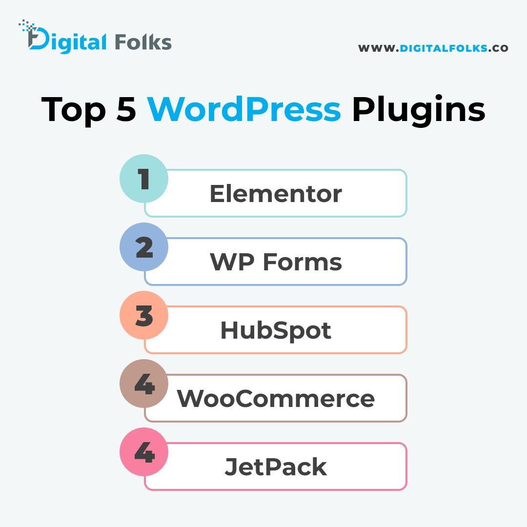 Top 5 WordPress Plugins
1️⃣ Elementor
2️⃣ WP Forms
3️⃣ HubSpot
4️⃣ WooCommerce
5️⃣ JetPack
.
.
#wordpressplugins #wordpressplugin #wordpresstips #wordpressseo #wordpressblogs #seowebsite #seooptimization #seotools
