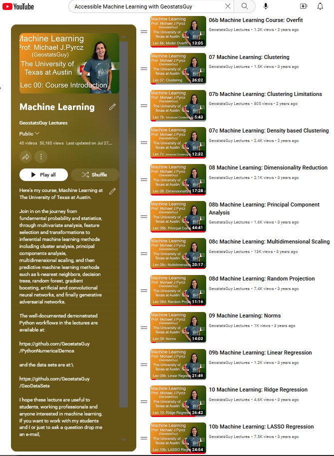 GeostatsGuy's tweet photo. Interested in a super accessible #MachineLearning course, with lectures linked to many #Python well-documented demonstrations, and interactive dashboards? Follow along and learn with GeostatsGuy!

I share my entire course for all to learn new, powerful #DataScience methods on #YouTube @ https://t.co/zLrdBrIdzA ∀.