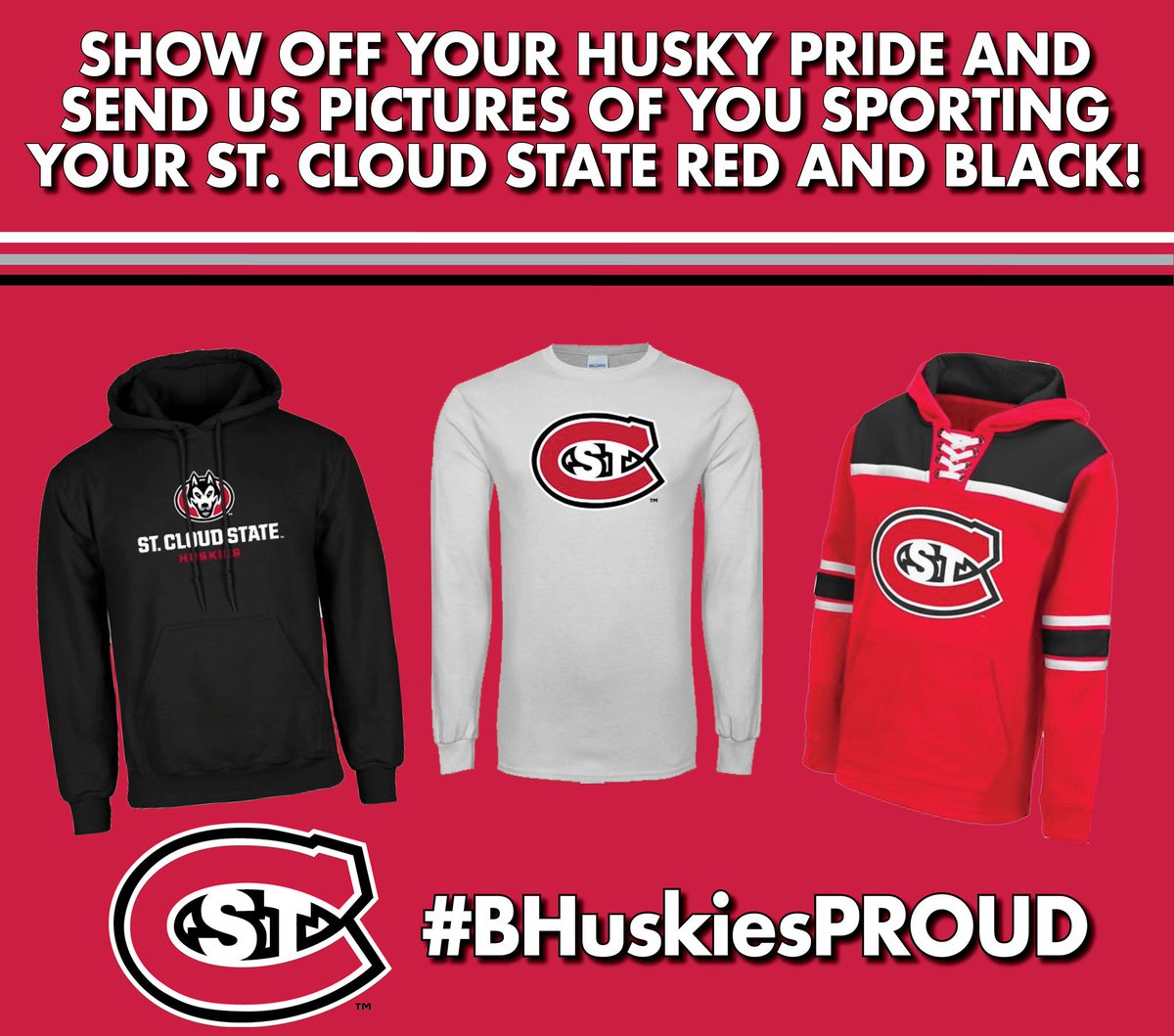 Show off your #Huskies pride!
Show us some pictures of you sporting your @stcloudstate gear or rocking Huskies red and black today and throughout the week! #BHuskiesPROUD