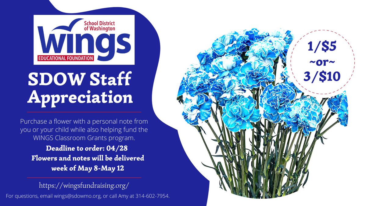 Jason Oesterly (@jasonoesterly) on Twitter photo Tomorrow (04/28) is the last day to place your order for WINGS SDOW Staff Appreciation notes and flowers. Thank you for supporting WINGS and the SDOW Staff! wingsfundraising.org <a href="/wingssdow/">Wings Educational Foundation</a> <a href="/SDofWashington/">Washington Schools</a> Tomorrow (04/28) is the last day to place your order for WINGS SDOW Staff Appreciation notes and flowers. Thank you for supporting WINGS and the SDOW Staff! wingsfundraising.org <a href="/wingssdow/">Wings Educational Foundation</a> <a href="/SDofWashington/">Washington Schools</a>