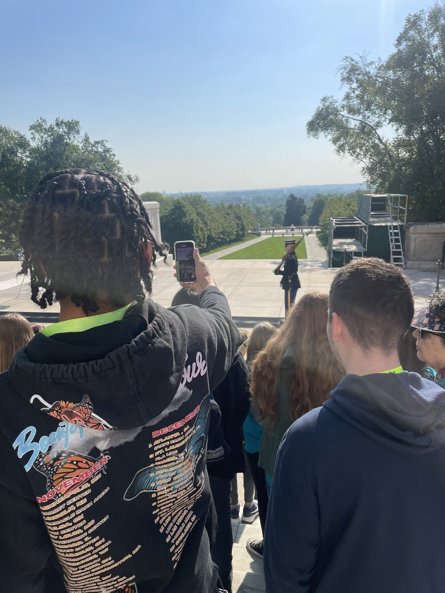 Day 2 of RMS 8th grade DC trip. At Arlington National Cemetery. Witnessing the changing of the guard at the Tomb of The Unknown Soldier. What a way to start our Day!