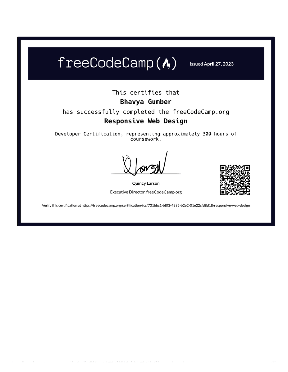 bhavya_gumber's tweet photo. I have recently completed this certification from FreeCodeCamp, Thanks for the opportunity @SCSETBennett https://t.co/VMOza6EmeP