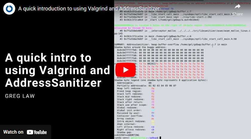 gregthelaw's tweet photo. 🆕 I just published this C++ debugging tutorial, offering a quick introduction to 2 powerful debugging tools you ought to have in your toolbox: #Valgrind and #AddressSanitizer https://t.co/iZGdgFb1vl
#cplusplus #cpp #debug https://t.co/UHt2HfSSUp
