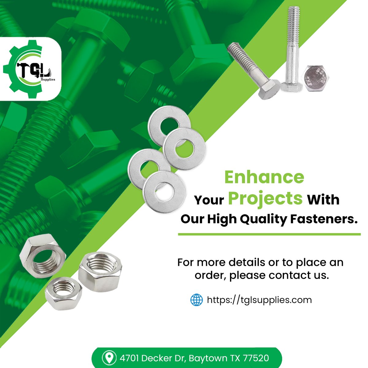 If you are looking for fasteners that are durable, reliable, able to withstand harsh conditions, and priced competitively,
Then TGL Supplies is your best choice.
#tglsupplies #job #help #quality #Projects  #highqualityproducts #enhanceyourprojects #competitivepricing