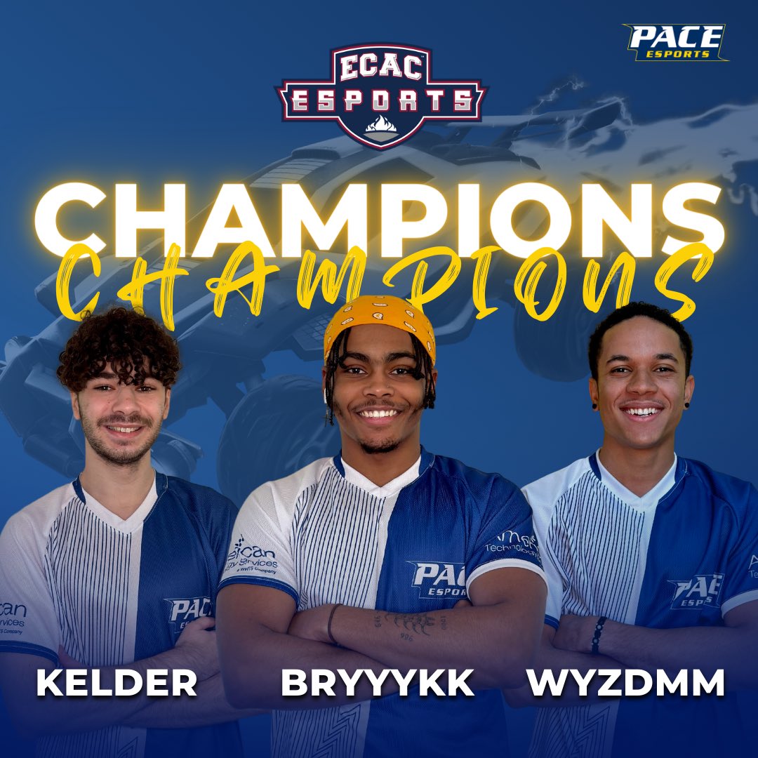 PACE ROCKET LEAGUE WHITE ARE YOUR SPRING 2023 ECAC DIVISION B CHAMPIONS!

🥇Giancarlo “Kelder” Martire
🥇Bryce “Bryyykk” Bland
🥇Tyne “wyzdmm” Skelton

After going 5-3 in their regular season run, RL White went 5-0 in Playoffs—taking home the crown AND taking down the #1 seed.