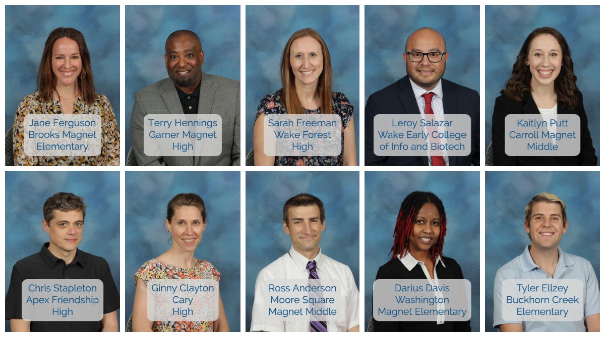 📣 This evening, one of these ten amazing teachers will be announced as the 2023 WCPSS Teacher of the Year! We will livestream at approx. 8:30 p.m. right here on <a href="/WCPSS/">Wake County Public School System</a> Twitter and instagram.com/wcpssofficial! Good luck, everyone! Follow us to be notified when we go live! #WCPSSTOY