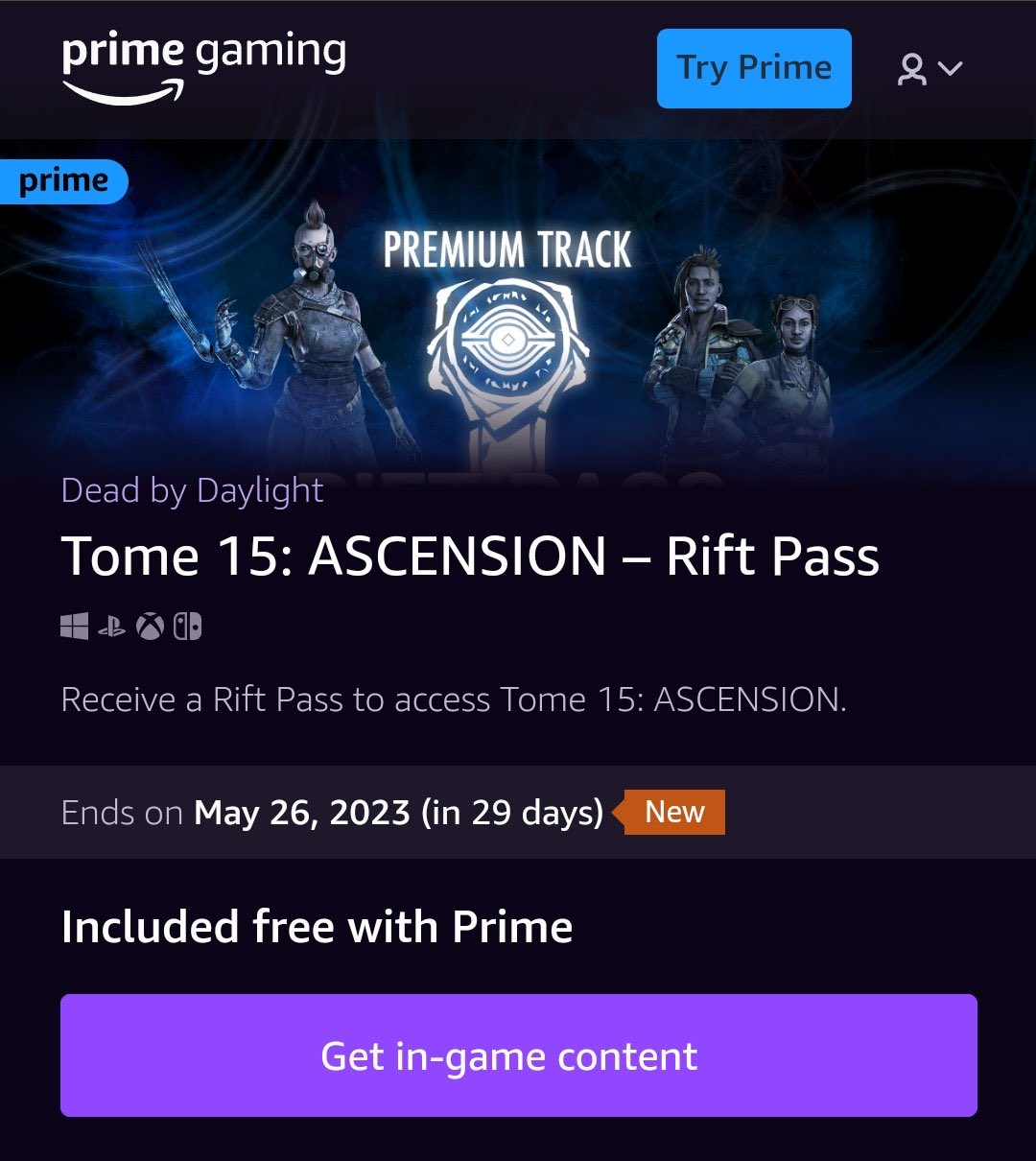 Premium Rift Pass for FREE with Twitch Prime! : r/deadbydaylight