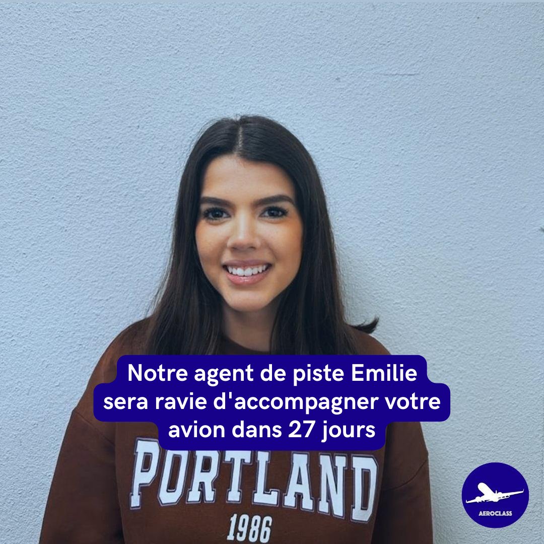 🛫 Ladies and gentlemen, nous vous présentons aujourd'hui notre agent de piste 🦺

Emilie veillera à l'assistance au déplacement de votre avion sur l'aire de circulation le 24 mai prochain !

Alors prêt(e)s pour votre #voyage vers la #digitalisation ?

#aeroclass #aeroport #avion