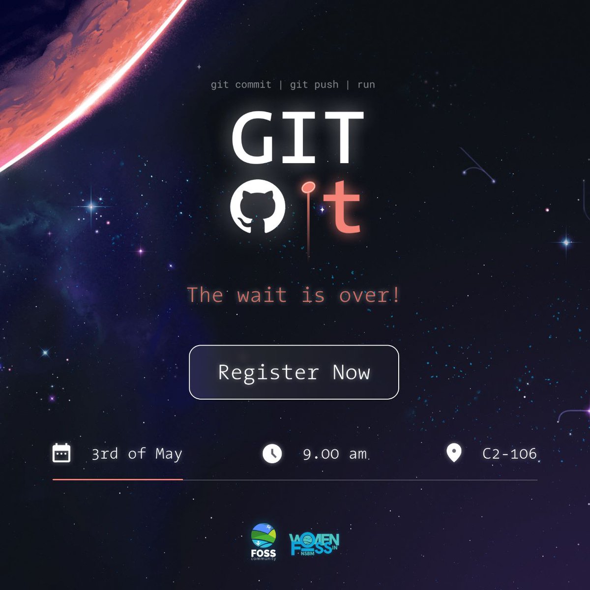 "GIT IT," an exclusive GitHub session organized by the FOSS Community of NSBM in collaboration with Women in FOSS NSBM, is now open for registration.

📅 Date : 3rd May 2023
⏰ Time : 9:00 a.m. to 4:00 p.m.
📍Place : C2 - 106

Registration here👇
forms.gle/HmSyjYa5t4KMxB…