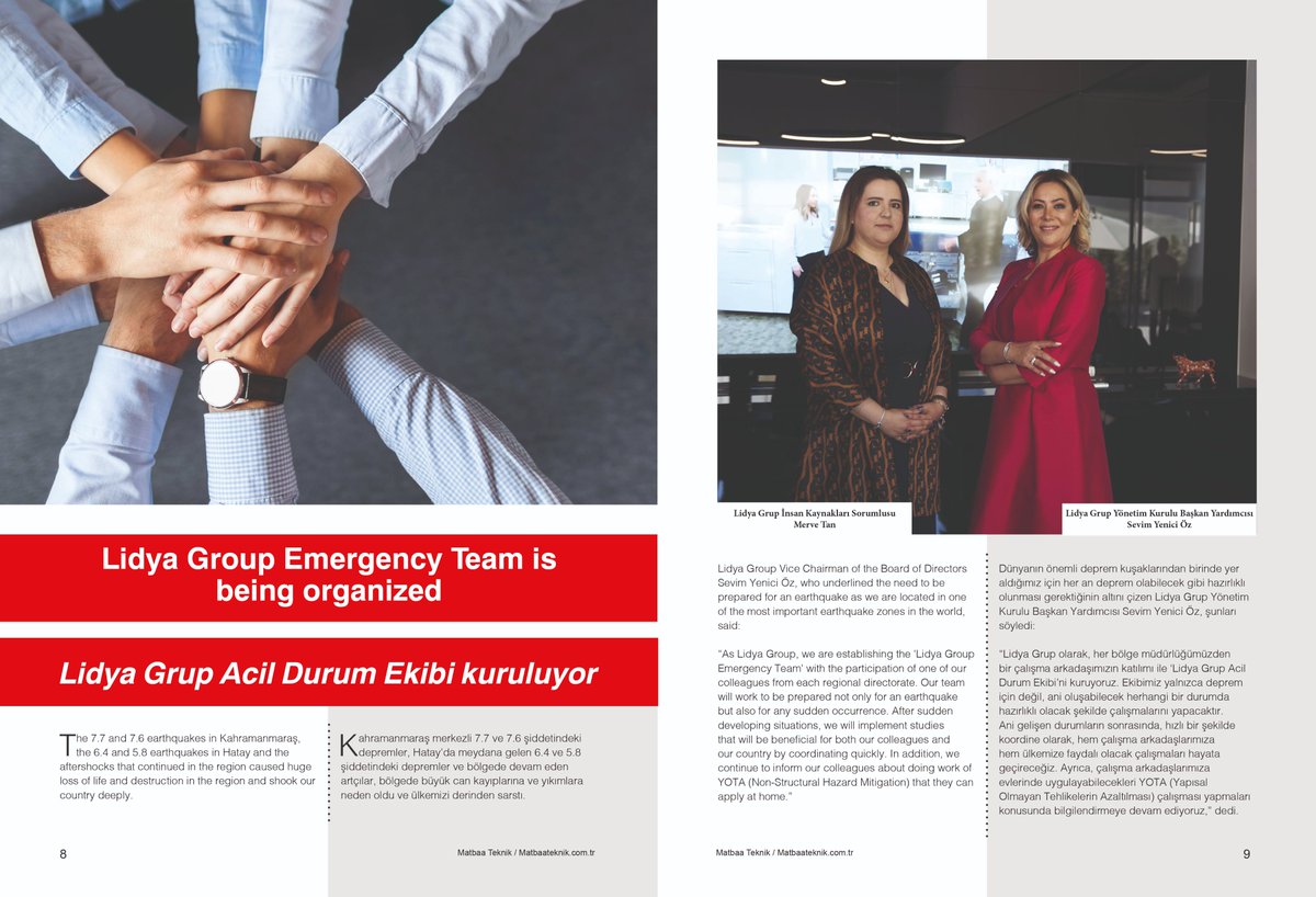 grup_lidya's tweet photo. #LidyaGroup in Press
#News: “Lidya Group Emergency Team is being organized. " Read the whole news from the attachments below…
#MatbaaTeknikMagazine
Interview with
Sevim Yenici Öz @oz_yenici  and Merve Tan
#lidyagrup #lidyagroupuk #news https://t.co/oicfM1GZ6M