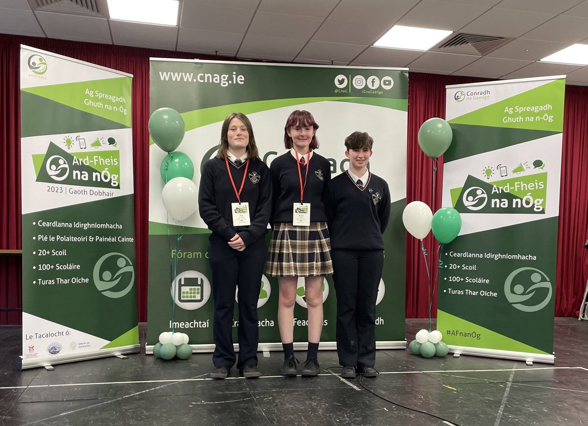 Bhain Áine, Briana agus Hannah <a href="/AonadLochGile/">Aonad Loch Gile Sligeach</a> an-taitneamh as an dá lá ag Ard Fheis na nÓg i nGaoth Dobhair.  Maith sibh👏🏻#AFnanÓg <a href="/CnaG/">Conradh na Gaeilge ⭕️</a> <a href="/MercySligo/">Mercy College, Sligo.</a> <a href="/Gaeloid/">Gaeloideachas</a> <a href="/CoggOid/">COGG Oideachas</a> @ceist1
