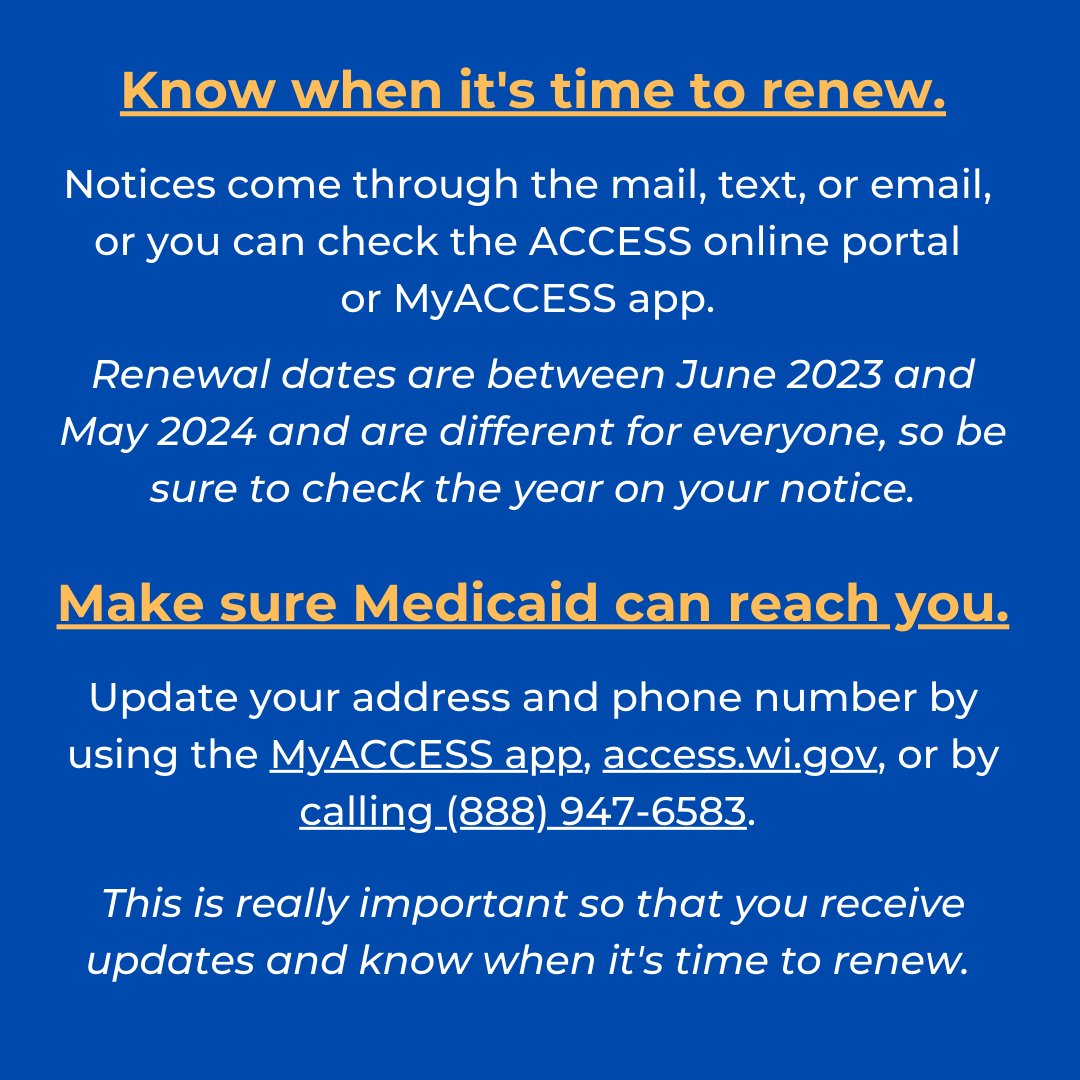 MKEhealth's tweet photo. Are you covered under Medicaid or BadgerCare Plus? If so, you must renew between June 2023 and May 2024! Here’s why and what steps to take next.
#MedicaidUnwinding #Medicaid #BadgerCare #KnowYourDate #Milwaukee #myaccesswi https://t.co/9hBfXDyKrF