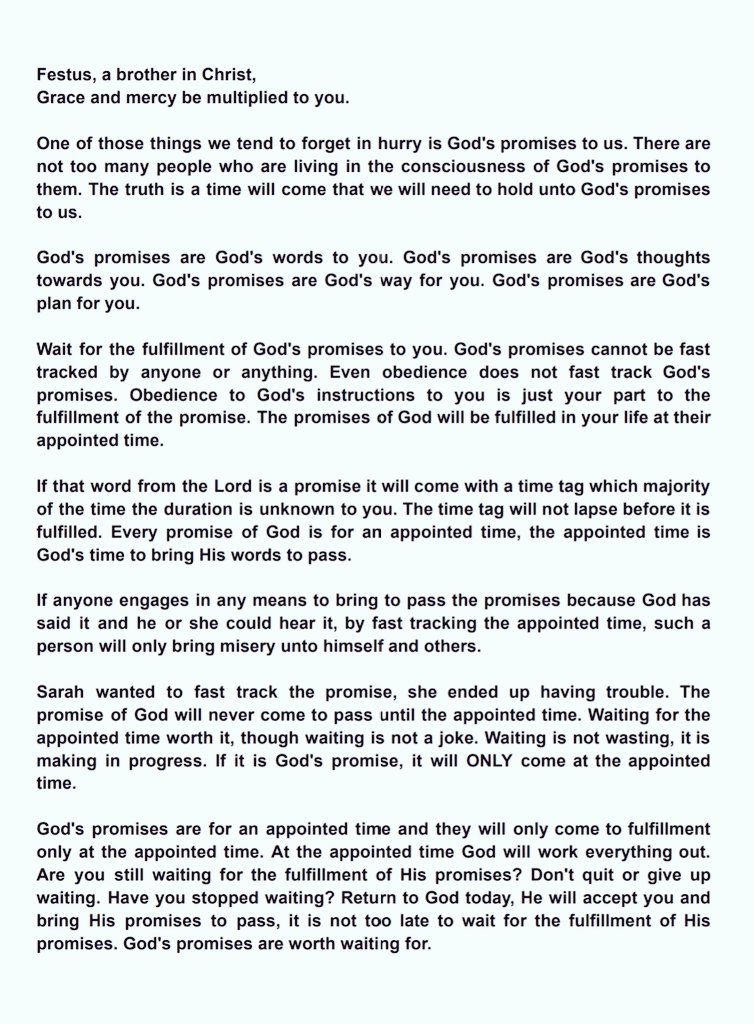 FestusOladoja's tweet photo. God's promise:
Appointed time. https://t.co/KTGQM8Zv85