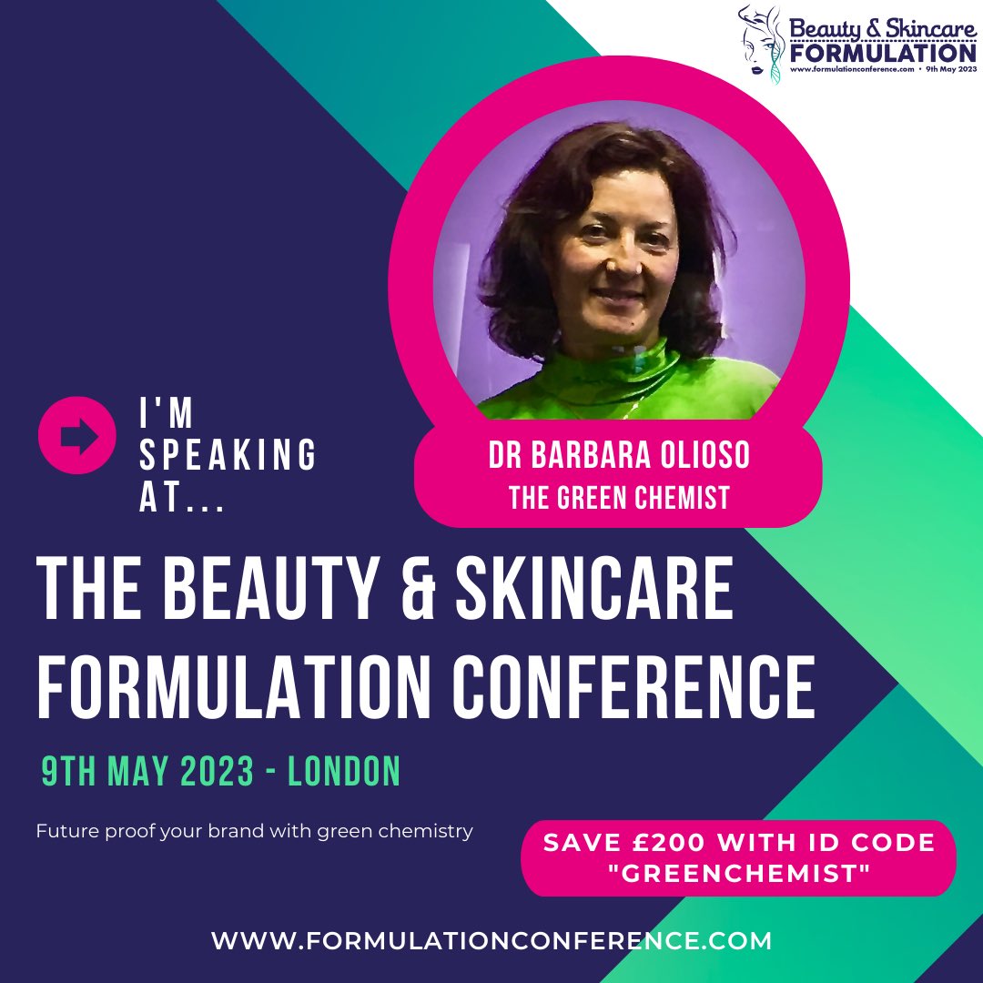 Dr_Barbara1's tweet photo. Excited to be speaking at the beauty and skincare formulation conference about future proofing your grand using green chemistry on the 9th of May in London https://t.co/ZT2CicP2Wm