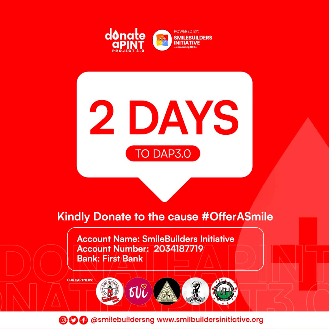 smilebuildersng's tweet photo. The Donate-A-Pint project seeks to bridge the gap between  voluntary blood donors and patients.

Join us to #DonateAPint #Savelives #OfferASmile #CombatNCDs

Kindly register to donate👇
https://t.co/uRORuiOzFc https://t.co/5wN7A2RX2T