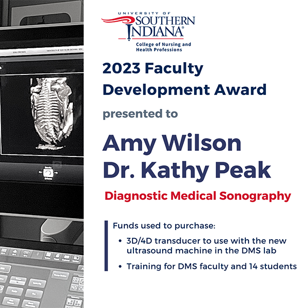 USI_CNHP's tweet photo. Oh baby! Congratulations to Amy Wilson, Chair of Diagnostic Medical Sonography, and Dr. Katherine Peak, Clinical Assistant Professor, for receiving the CNHP 2023 Faculty Development Award, which they used to purchase a 3D/4D transducer for students to use in our ultrasound lab. https://t.co/oXJOKIw24t