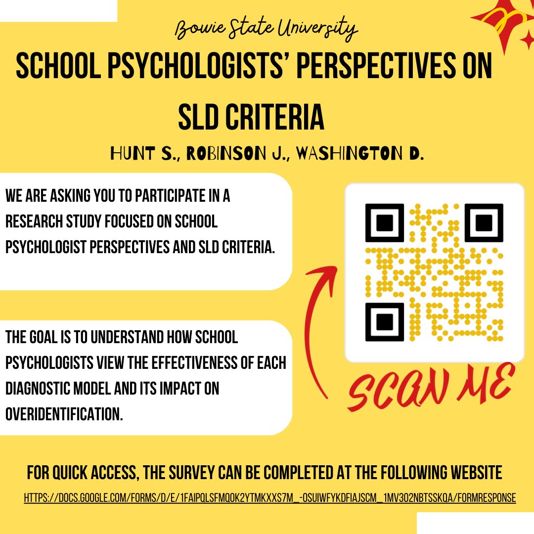 SCHOOL PSYCH FRIENDS! My cohort and I are currently conducting research focusing on SLD CRITERIA. I would love it if you all could complete, retweet, and share within your districts! Thank you so much #schoolpsychologist