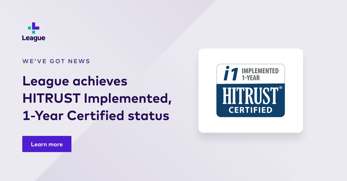 League is pleased to announce our #digitalhealthplatform has achieved Certified status for information security by <a href="/HITRUST/">HITRUST</a>, which validates League is committed to managing cybersecurity risk and protecting sensitive information ➡️ bit.ly/41M5PEY

#HealthData