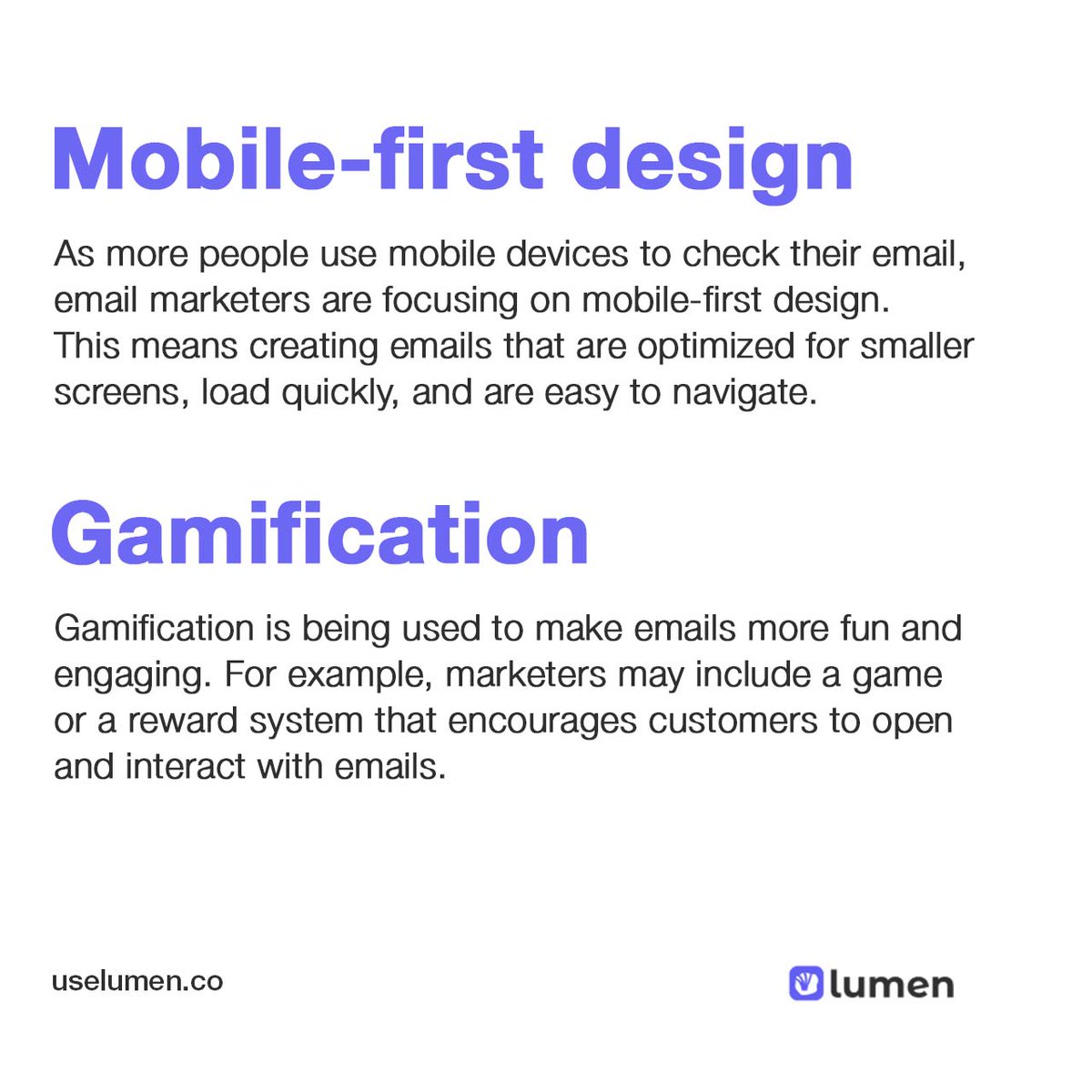 uselumen's tweet photo. How do you stay on top of email marketing trends?
We got a few tips to spare, check it out!
#Emailmarketing #marketingtips #marketing #customermessaging #Customerretention #AI #gamification #automation #segmentation #personalization https://t.co/k8z42Dz2Xq
