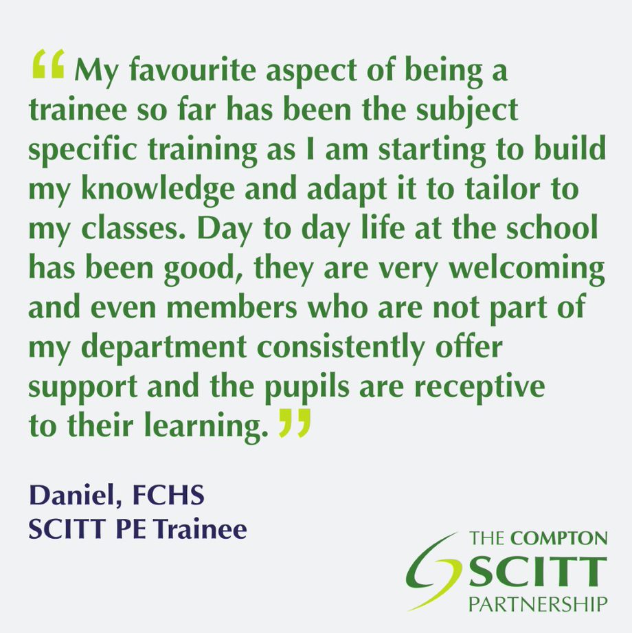 ComptonSCITT's tweet photo. Thank you Daniel for the glowing review- we are thrilled that you are enjoying your training!

If you would like to join us....applications are open to train with the Compton SCITT starting in September 2023! 
https://t.co/zHCUiIskOp https://t.co/RK1yW9KH6p