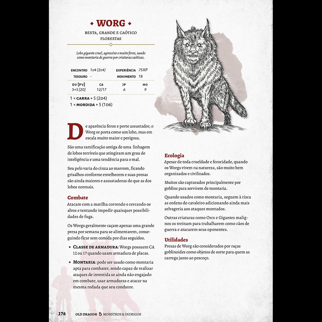 crawlstilho's tweet photo. Lobo gigante cruel, agressivo e muito feroz, usado como montaria de guerra por criaturas caΓ³ticas.
Arte feita para Old Dragon 2
#olddragon2 #fantasy #classic #rpg #book #bestiary #dungeonsanddragons #osr #oldschool #olddragon #giantwolf #worg #crawlstilho https://t.co/S7dvvb7LCY