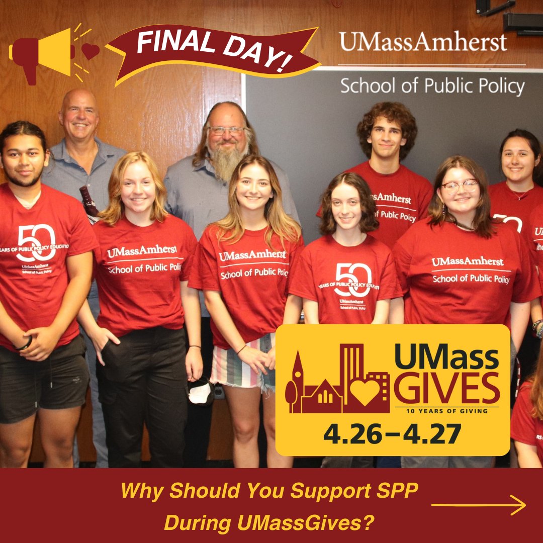 UMassPolicy's tweet photo. It's the FINAL day of UMassGives '23! Can we count on your support? ❤️
Happiness is helping students like Berly, MPA '23, access internships & fellowships to make social change. 😀
DONATE NOW ➡️ https://t.co/W1vnqcmu74.
#givehappy #umassgives2023 #umassspp #goumass #spppride https://t.co/erVgIDzakU