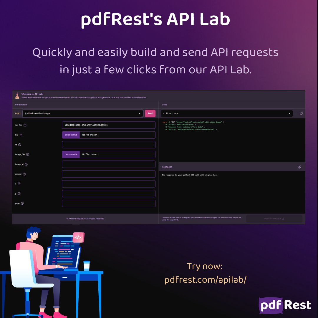 emshore's tweet image. pdfRest: @pdfRest Simple To Get Started. Start sending API calls in just a few clicks using our API Lab.

Try now: pdfrest.com/apilab/

#convertpdf #convertToPDF #pdftoimage #compresspdf #splitpdf #mergepdf #printPDF #encryptPDF #securepdf #ProtectP…