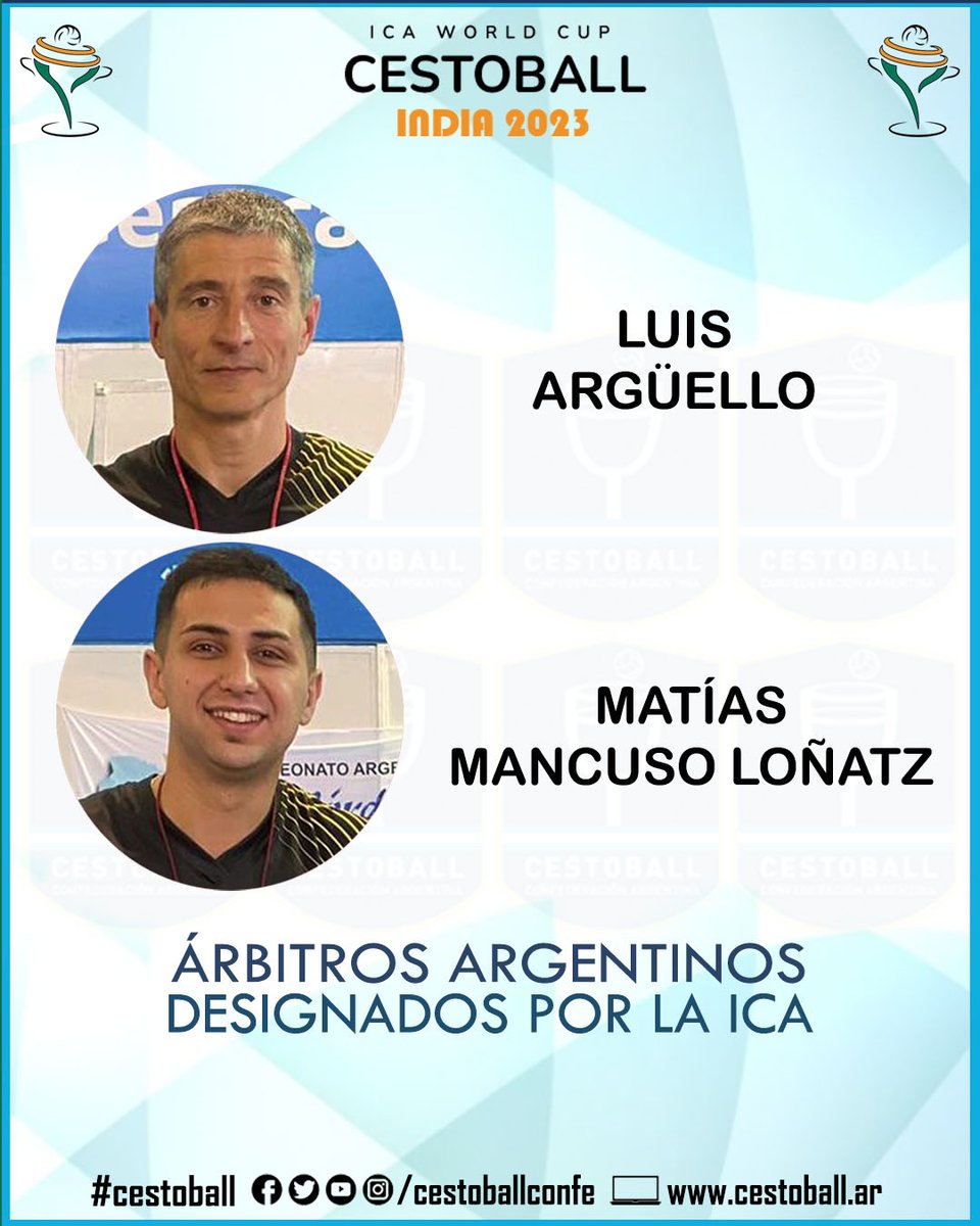 -MUNDIAL DE CESTOBALL: ÁRBITROS ARGENTINOS 
.
La ICA designó a Luis Argüello y Matías Mancuso.
.
⚠️ NO OLVIDES:
Me Gusta, comentar y compartir para colaborar con la difusión de un 🇦🇷 DEPORTE ARGENTINO.
.
#cestoball #deporte #deporteargentino #deportenacional #noticias