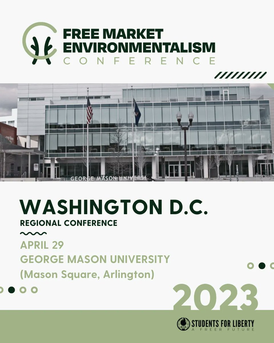 sfliberty's tweet photo. Explore the winning intersection of capitalism and environmentalism. 
Join us on April 29th at GMU in Arlington. Learn about creative and high-impact solutions to environmental challenges and network with leaders from all across the country.
Reserve now: https://t.co/6yxXUtee6V https://t.co/v3N0aNuPHW