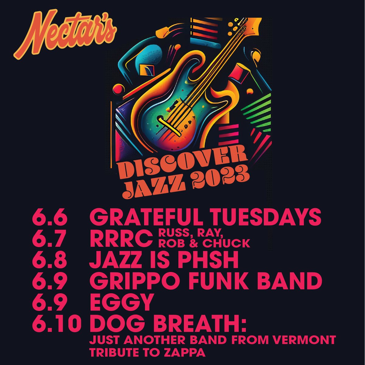 nectarsvt's tweet photo. Check out the lineup of events happening at Nectar's during the 40th anniversary of the Burlington Discover Jazz Festival!
@DiscoverJazzVT
@JazzIsPhish
@russlawton
@GrippoFunkBand
@eggylive
#btv #burlingotnvt #nectarsvt #vtmusic #vtlivemusic #vt https://t.co/c2JYDy8wc5