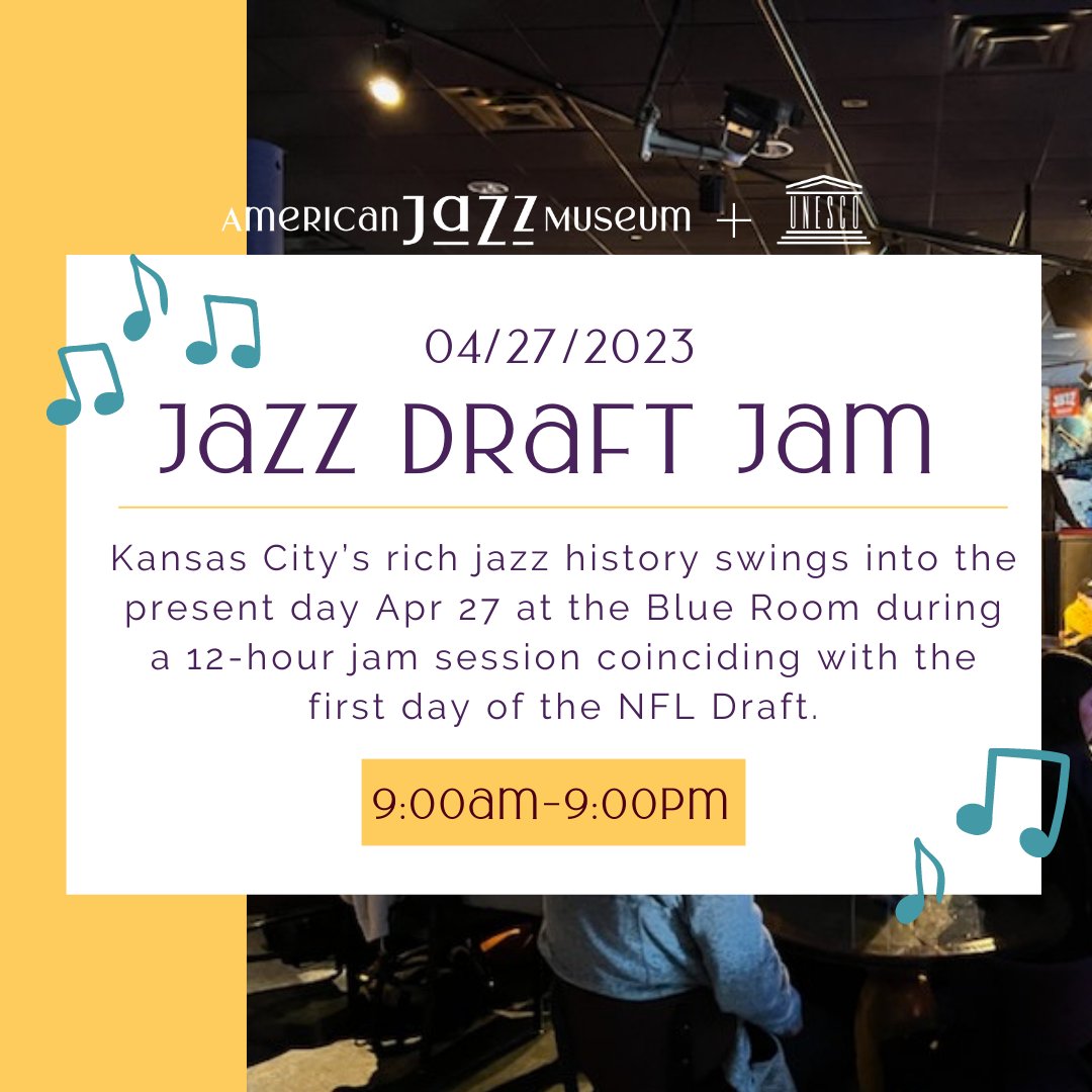 Jazz lovers, it's time to get your groove on!

Join us today at the Blue Room for an unforgettable 12-hour jam session presented by American Jazz Museum & UNESCO Creative City of Music – USA.

Swing by, we can't wait to celebrate with you!

eventbrite.com/e/jazz-draft-j…

#jazzdraft #KC