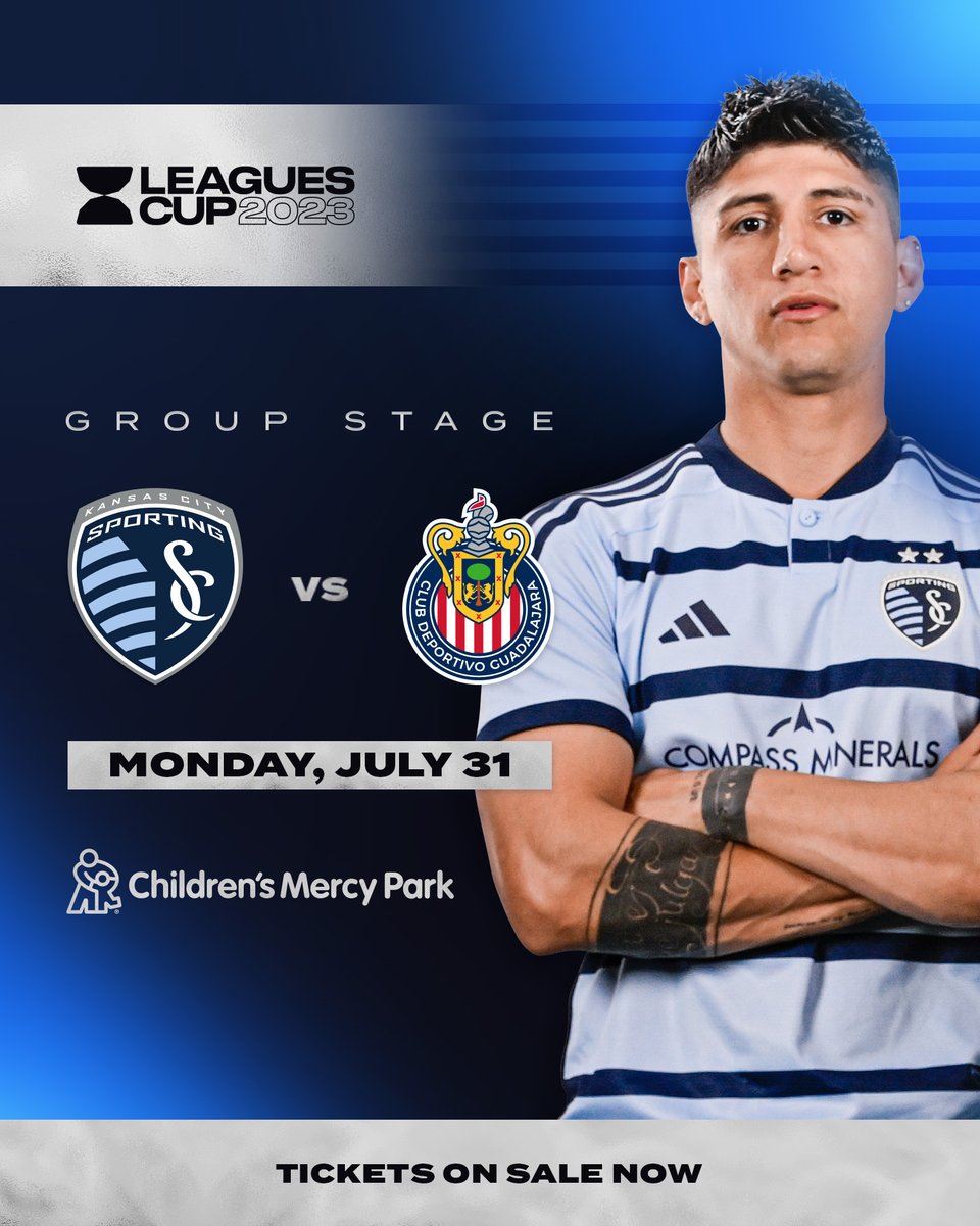 SportingKC's tweet photo. 🕢 6:30 PM CT, Sunday, July 23 at Cincinnati
🕘 9 PM CT, Monday, July 31 here @cmpark 
🔜 @LeaguesCup is coming!

Get your tickets for our home match vs. @Chivas️ July 31 🎟️ https://t.co/rPYctyRQoX

📰 https://t.co/WPU1y34zrF

#SportingKC | #LeagueCup2023 https://t.co/T7lhJjDetv
